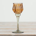 Amber flower glass tealight holder with a fluted design for cosy home décor.