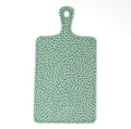Green rectangular serving board with an intricate dark green trailing leaf pattern and handle.