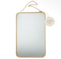 Rectangular hanging mirror with rounded corners, a slim gold-tone frame and delicate chain.