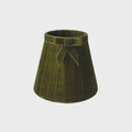 Olive green velvet pleated lampshade with a decorative matching bow around the top edge.