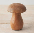 Wooden mushroom ornament in a natural finish for woodland-inspired home décor.